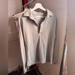 La Paz Long Sleeve Light Green Gray Polo Upcycled Cotton - Sustainable Retailer